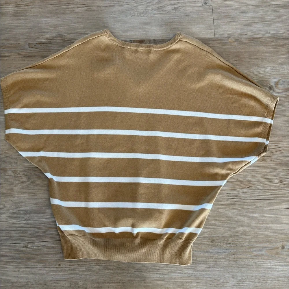 Liverpool Women's V-Neck Striped Sweater - Camel & White - Picture 2 of 3